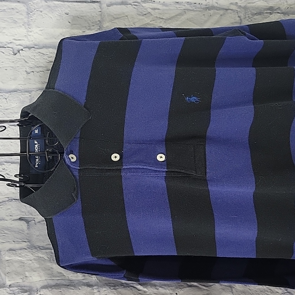 RALPH‎ LAUREN POLO GOLF Blue and Black Striped Polo Shirt XL - Picture 2 of 6